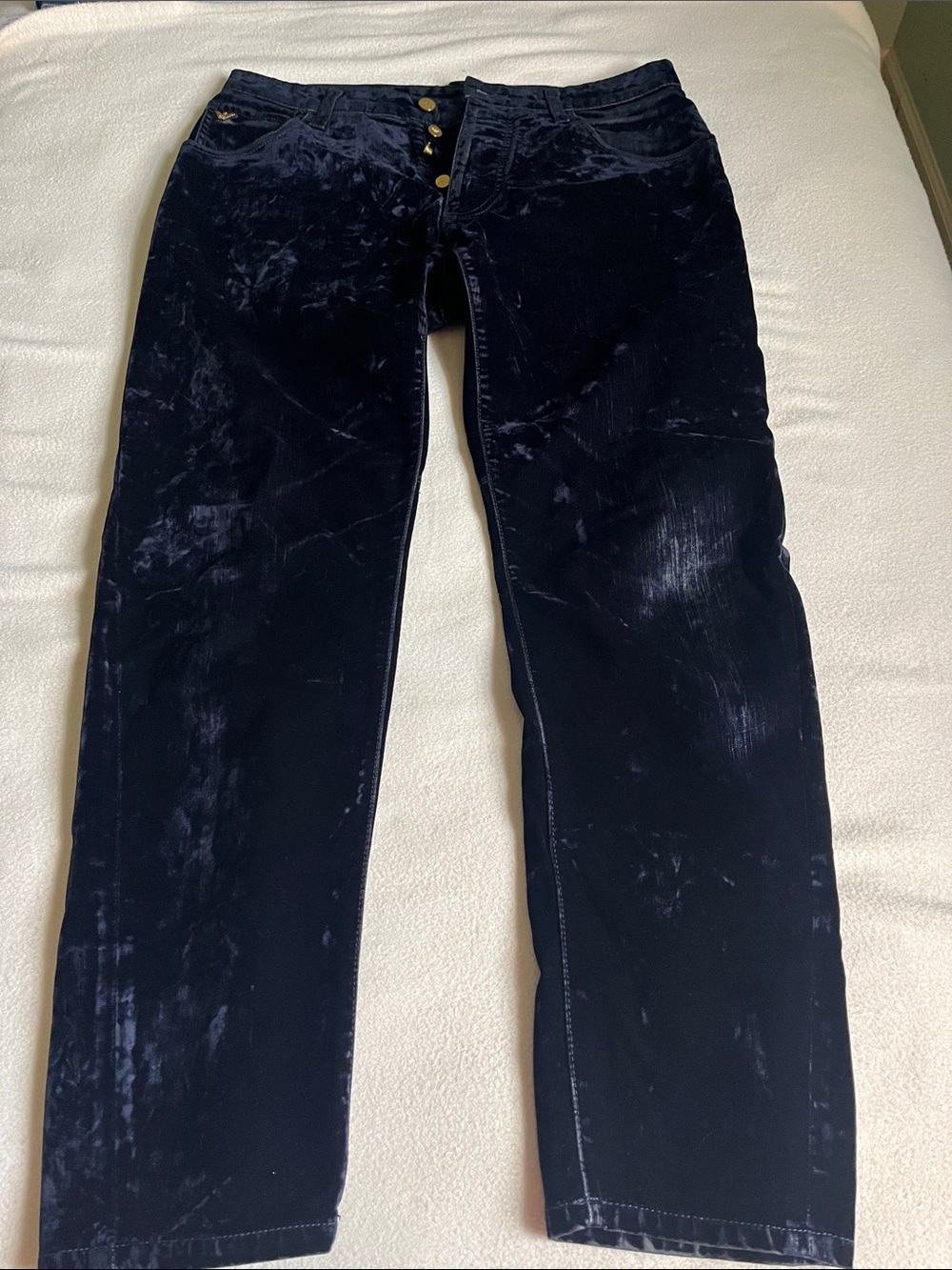 Emporio Armani Black Navy crushed velvet finish Jeans.